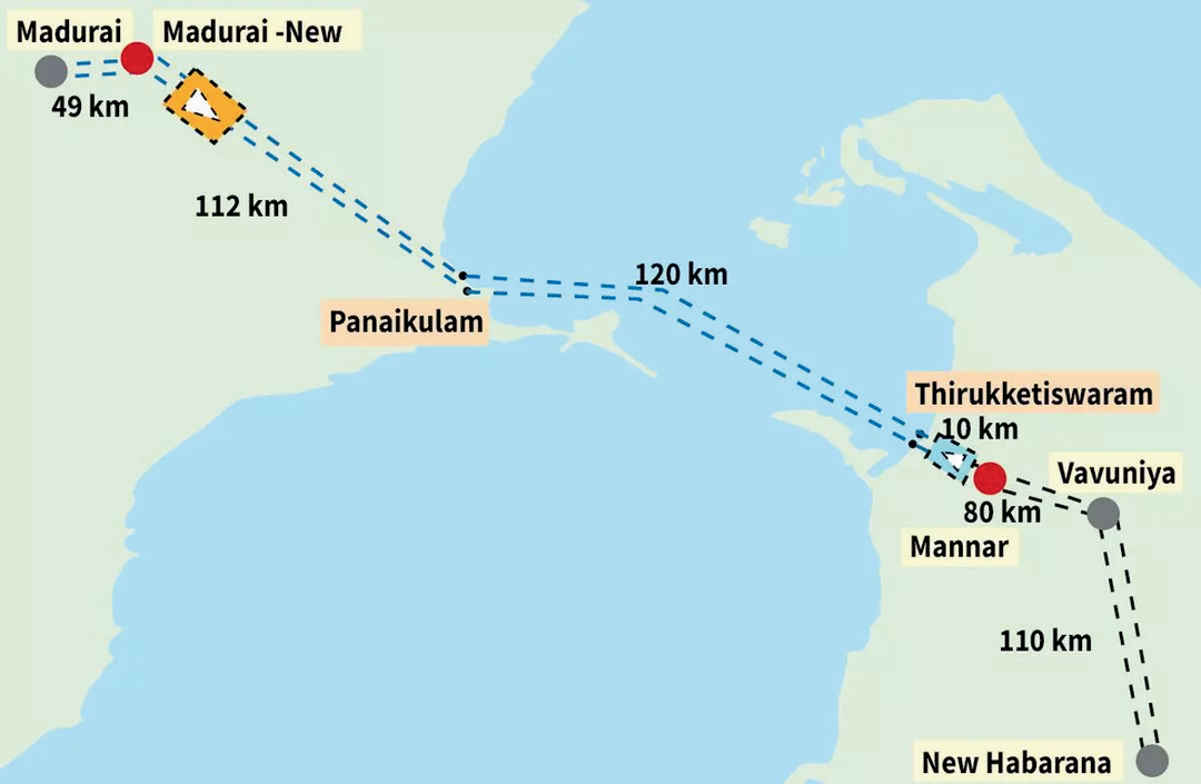 Route of the proposed India–Sri Lanka HVDC interconnection