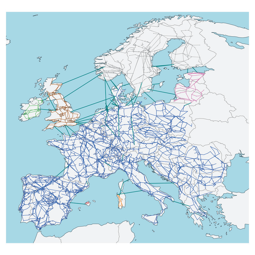 The interconnected European transmission network